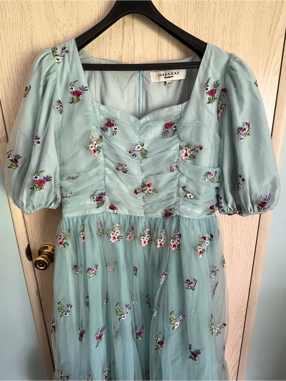 JESSAKAE Garden Fairy MIDI Dress in Mint / Blue Embroidered Floral Sz XL - Picture 3 of 14